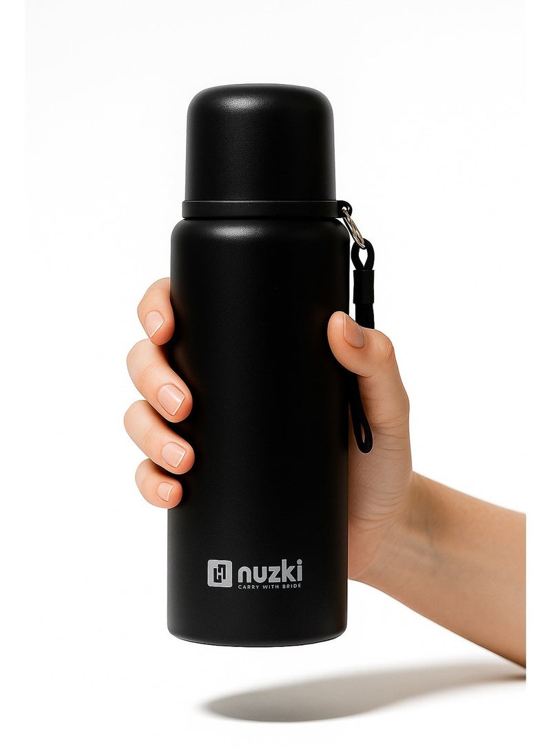 Nuzki  Stainless Steel Vacuum Insulated Water Bottle – Hot & Cold Thermos Flask with Cup Lid, Leakproof Travel Bottle, BPA-Free, Durable Steel Bottle for School, Office, Gym & Outdoor Use - Image 3